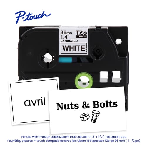 Brother Genuine TZe-261 Black on White Laminated Tape for TZe-compatible P-touch Label Makers, 36 mm wide x 8 m long
