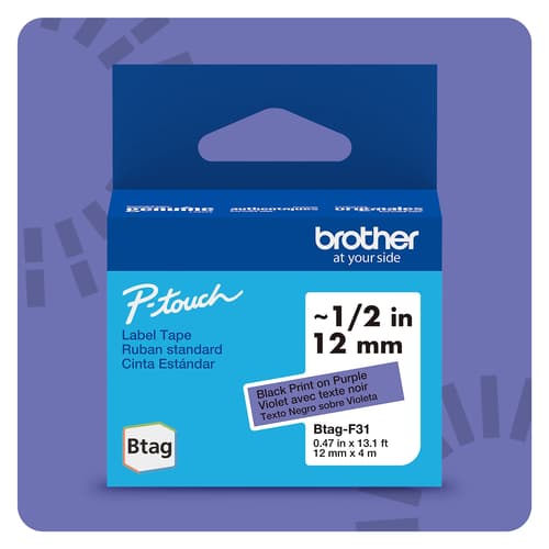 Brother Genuine BTAGF31 Non-Laminated Tape for P-touch Label Makers, Black on Purple – 12 mm wide x 4 m long