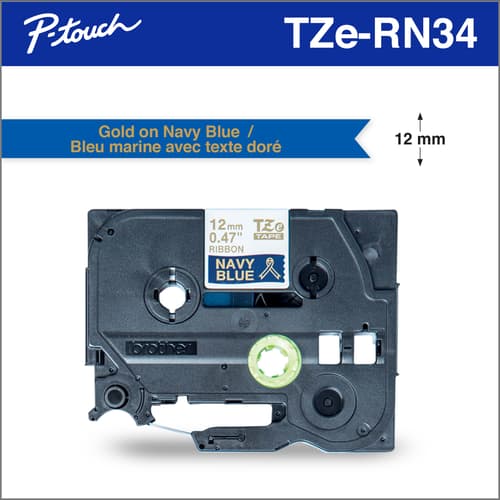 Brother Genuine TZERN34 Decorative Gold on Navy Blue Satin Ribbon for P-touch Label Makers, 12 mm wide x 4 m long