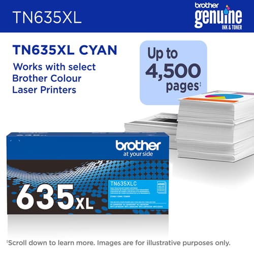 Brother Genuine TN635XLC High Yield Cyan Toner Cartridge