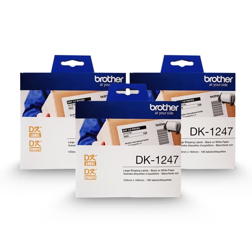 Brother Genuine DK12473PKBUND DK1247 Black on White Large Paper Shipping Labels for QL Label Printers   3 x 180-Label Rolls