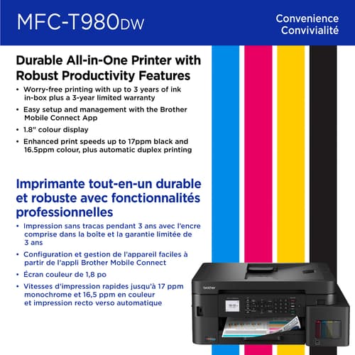 Brother INKvestment Tank MFC-T980DW Wireless and Ethernet Colour Inkjet All-in-One Printer with Multipurpose Tray