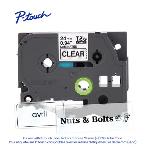 Brother Genuine TZe-151 Black on Clear Laminated Tape for TZe-compatible P-touch Label Makers, 24 mm wide x 8 m long