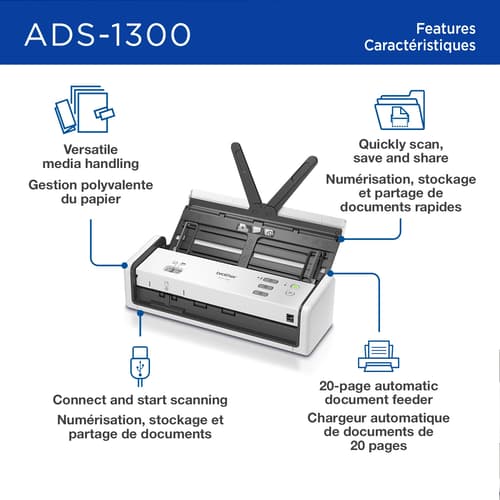 Brother ADS-1300 Compact Desktop Scanner for Easy Scanning by Small Businesses or Independent Users