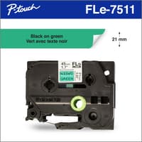 Brother FLe7511 Étiquettes en polyester prédécoupées authentiques vertes avec texte noir pour étiqueteuses P-touch, 21 mm x 45 mm