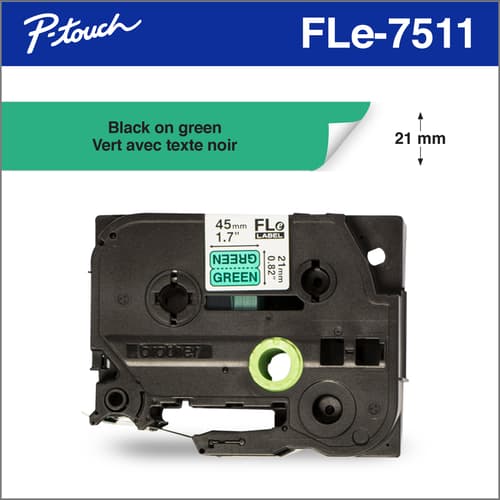 Brother Genuine FLe7511 Black Ink on Green Polyester Die-Cut Flag Labels for P-touch Label Makers, 21 mm wide x 45 mm long