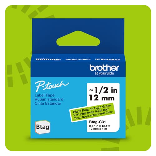 Brother Genuine BTAGG31 Non-Laminated Tape for P-touch Label Makers, Black on Light Green – 12 mm wide x 4 m long