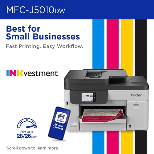 Brother INKvestment MFC-J5010DW Wireless Colour Inkjet All-in-One Printer with Automatic 2-sided Copy & Scan with 2.7” Colour Touchscreen