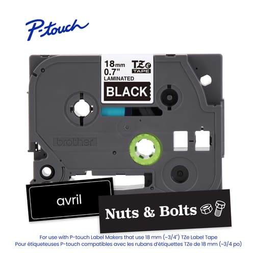 Brother Genuine TZe-345 White on Black Laminated Tape for TZe-compatible P-touch Label Makers, 18 mm wide x 8 m long