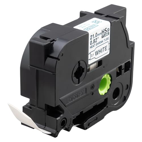 Brother Genuine HSe-251E 21 mm (0.83 in.) Black on White Heat Shrink Tube Tape (3:1 Shrink Ratio)