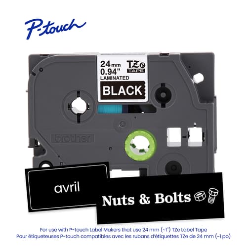 Brother Genuine TZe-355G White on Black Laminated Tape for TZe-compatible P-touch Label Makers, 24 mm wide x 8 m long
