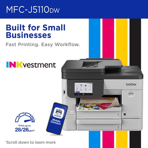 Brother INKvestment MFC-J5110DW Wireless Colour Inkjet All-in-One Printer with 500-sheet paper tray capacity and 4.3” Colour Touchscreen