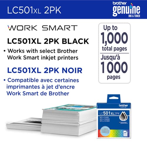 Brother Genuine LC501XL2PKS Twin Pack High Yield Black Ink Cartridges