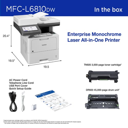 Brother MFC-L6810DW Enterprise Monochrome Laser All-in-One Printer with Low-cost Printing, Large Paper Capacity, Wireless Networking, Advanced Security Features, and Duplex Print, Scan, and Copy