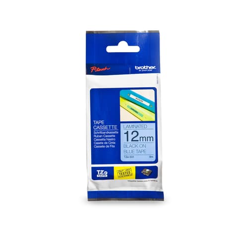 Brother Genuine TZe531 Black on Blue Laminated Tape for P-touch Label Makers, 12 mm wide x 8 m long