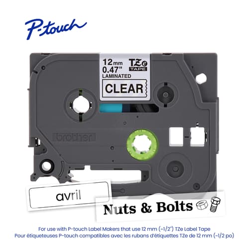 Brother Genuine TZe-131 Black on Clear Laminated Tape for TZe-compatible P-touch Label Makers, 12 mm wide x 8 m long
