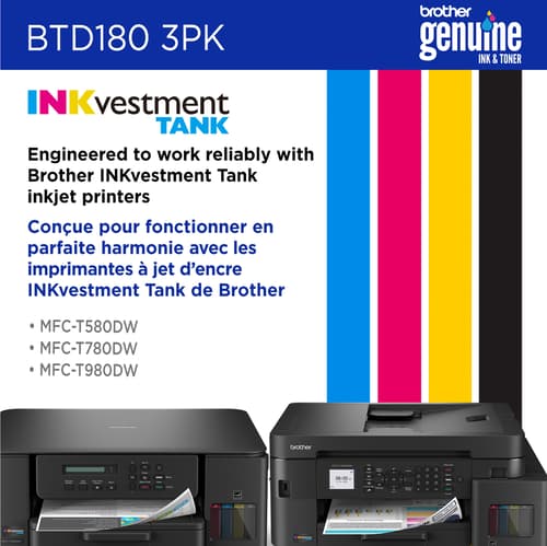 Brother Genuine BTD1803PKS High Yield Cyan, Magenta, Yellow Ink Bottles