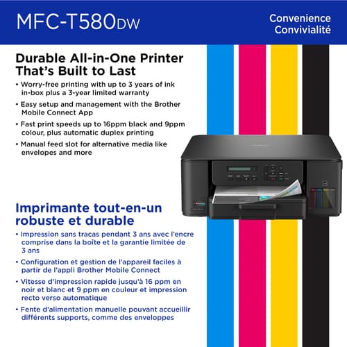 Brother INKvestment Tank MFC-T580DW Wireless Colour Inkjet All-in-One Printer with up to 3 Years of In-Box Ink