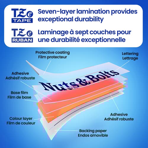 Brother Genuine Tze-AF231 Black on White Acid-Free Tape for TZe-compatible P-touch Label Makers, 12 mm w x 8 m long