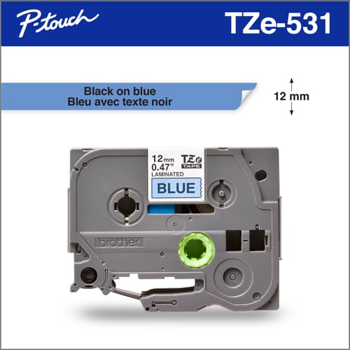 Brother Genuine TZe531 Black on Blue Laminated Tape for P-touch Label Makers, 12 mm wide x 8 m long