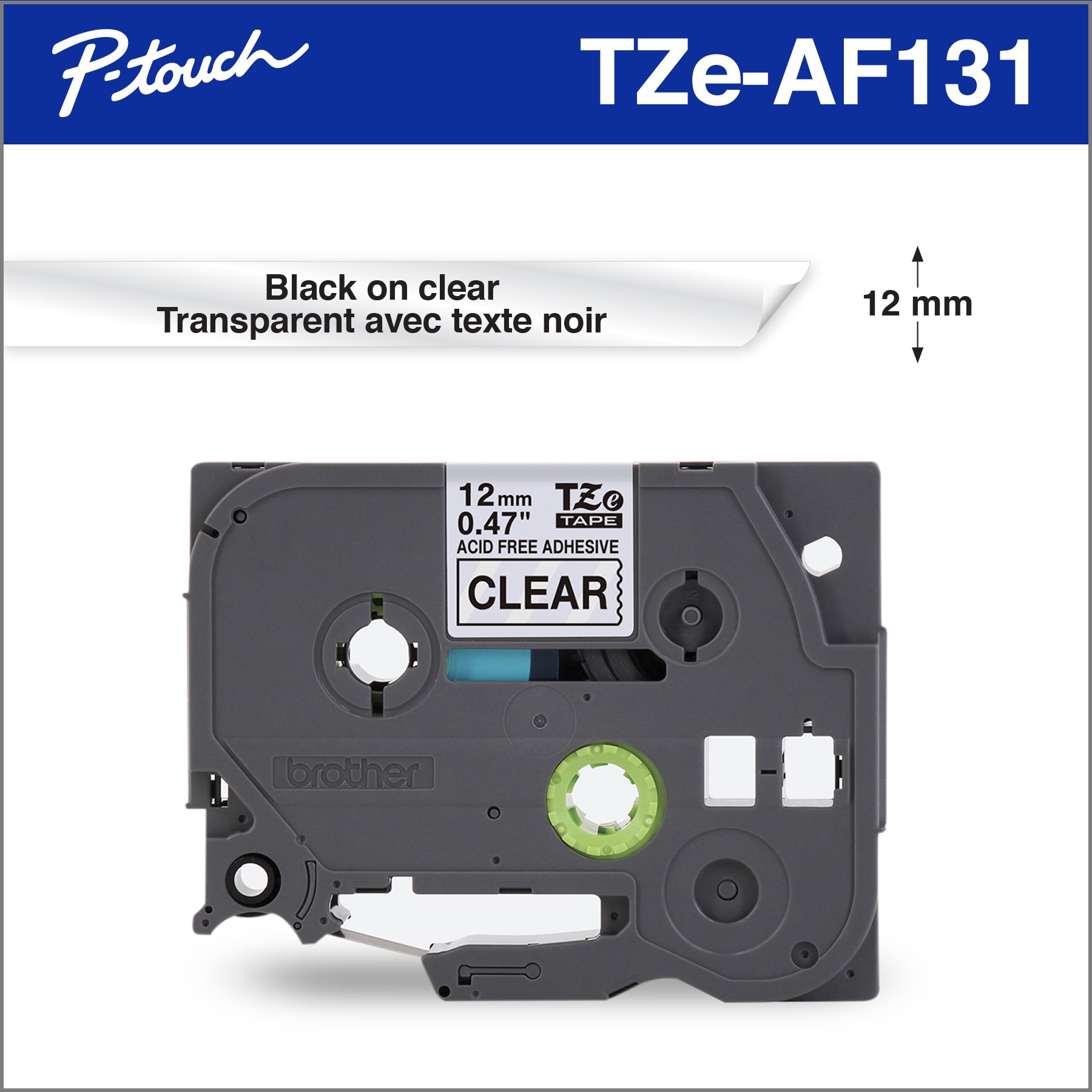 Brother Genuine TZeAF131 Black on Clear Acid Free 12 mm Tape for P-touch  Label Makers