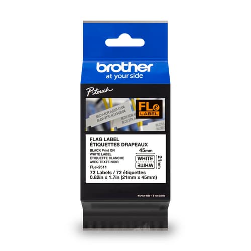 Brother Genuine FLe2511 Black Ink on White Polyester Die-Cut Flag Labels for P-touch Label Makers, 21 mm wide x 45 mm long