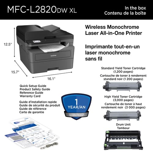 Brother MFC-L2820DWXL Business-Ready Monochrome All-in-One Laser Printer with Print, Copy and Scan, Mobile Printing, 4,200 Prints In-box with Refresh Subscription Option