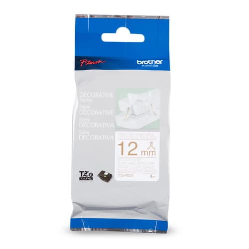 Brother Genuine TZER234 Decorative Gold on White Satin Ribbon for P-touch Label Makers, 12 mm wide x 4 m long