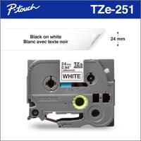 Brother Genuine TZe251 Black on White Laminated Tape for P-touch Label Makers, 24 mm wide x 8 m long