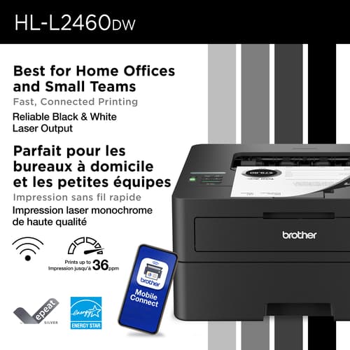 Brother HL-L2460DW Home Office-Ready Monochrome Laser Printer with 700 Prints In-box, Duplex and Mobile Printing with Refresh Subscription Option