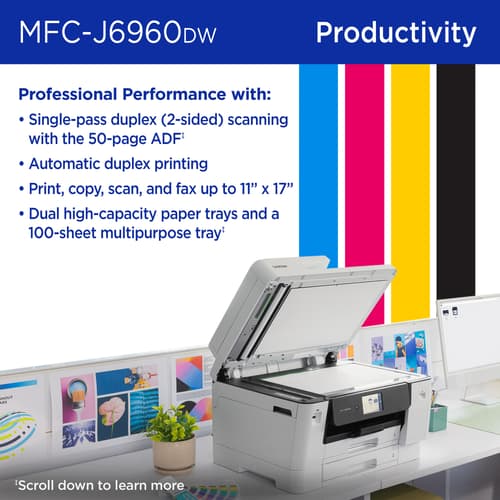 Brother INKvestment MFC-J6960DW Wireless Colour Inkjet All-in-One Printer with 11”x17” capabilities and 3.5” Colour Touchscreen