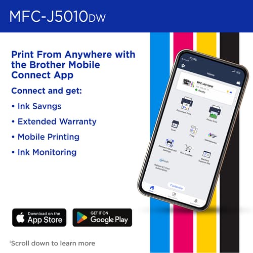 Brother INKvestment MFC-J5010DW Wireless Colour Inkjet All-in-One Printer with Automatic 2-sided Copy & Scan with 2.7” Colour Touchscreen