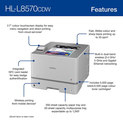 Brother HL-L8570CDW Business Colour Laser Printer with Advanced Security Features and Low Total Cost of Ownership