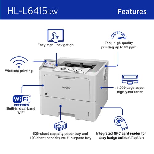 Brother HL-L6415DW Enterprise Monochrome Laser Printer with a Low Total Cost of Ownership, Advanced Security, and Large Paper Capacity