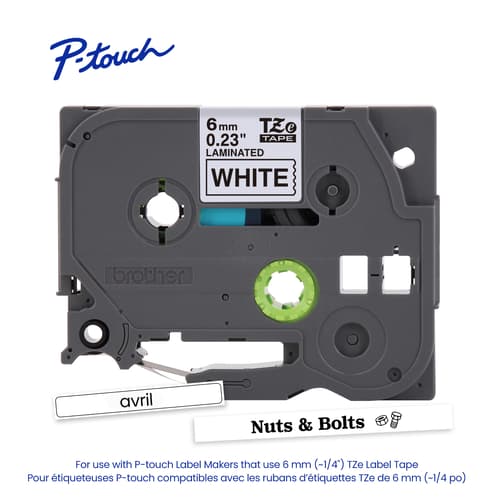 Brother Genuine TZe-211G Black on White Laminated Tape for TZe-compatible P-touch Label Makers, 6 mm wide x 8 m long