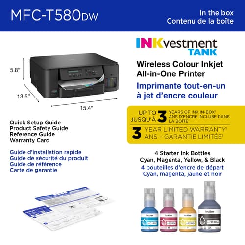 Brother INKvestment Tank MFC-T580DW Wireless Colour Inkjet All-in-One Printer with up to 3 Years of In-Box Ink