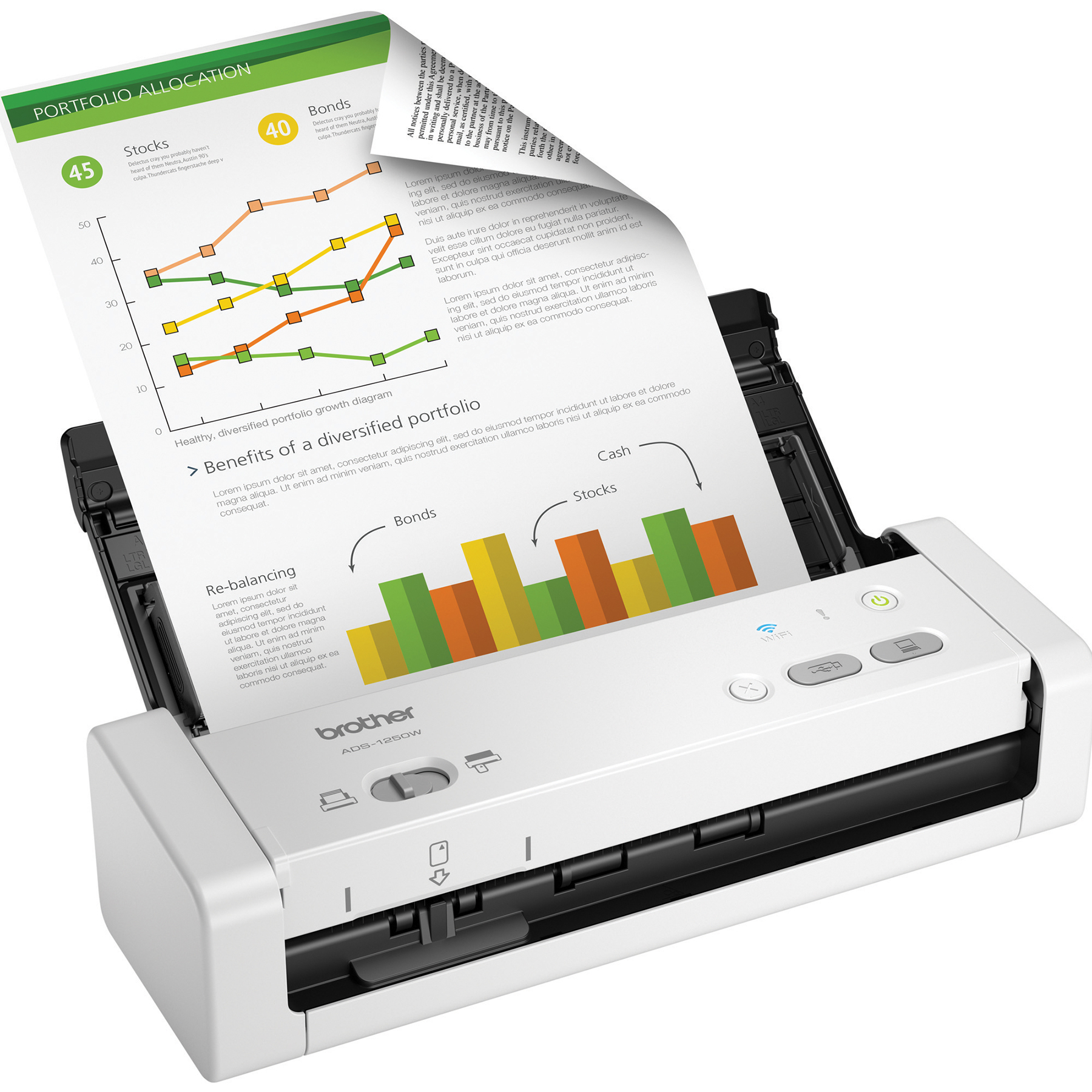 Image of Brother ADS-1250W Refurbished Wireless Compact Desktop Scanner