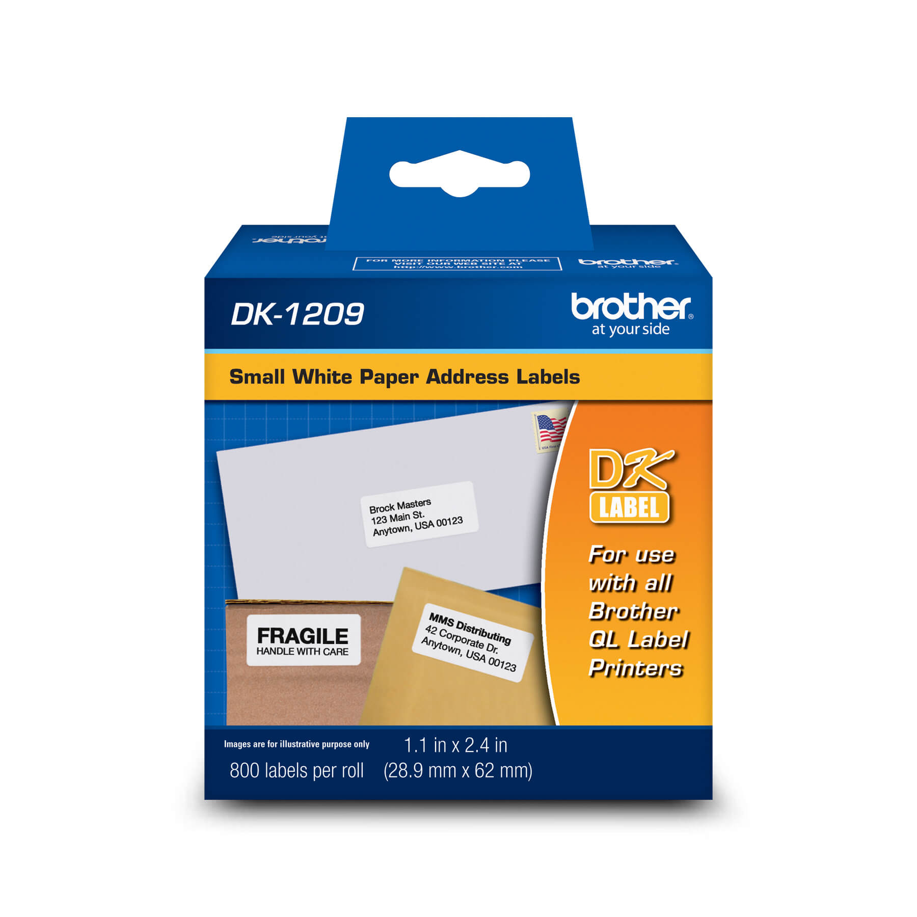 Brother DK-1209 Small Address Paper Labels (800 Labels) 1.1" x 2.4" (28.9  mm x 62 mm) Brother Canada