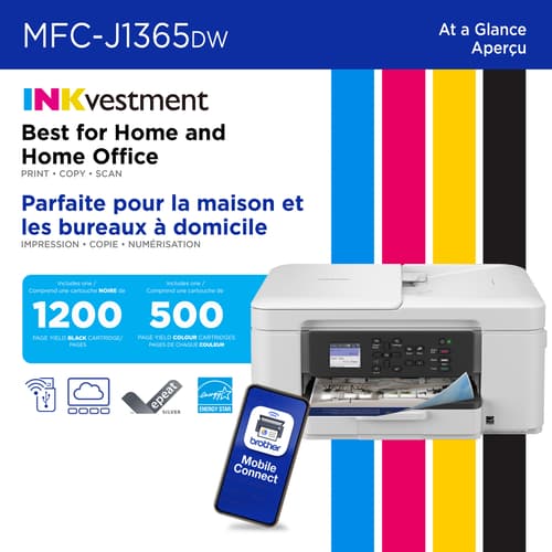 Brother INKvestment MFC-J1365DW Wireless Colour Inkjet All-in-One Printer with Auto Duplex Printing and 1.8” Colour Display
