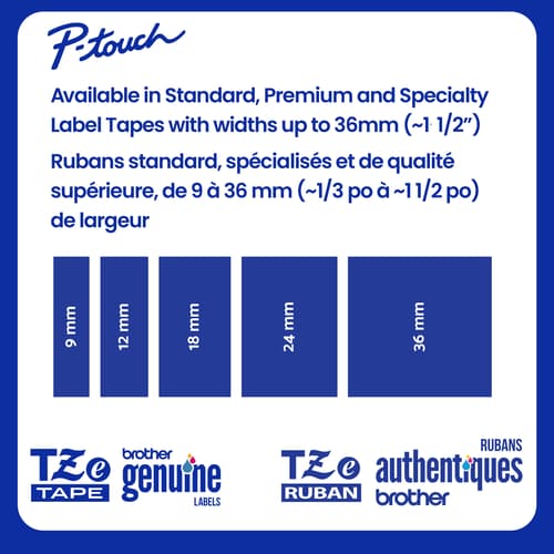 Brother Genuine TZe-S231 Black on White Laminated Tape for TZe-compatible P-touch Label Makers, 12 mm wide x 8 m long
