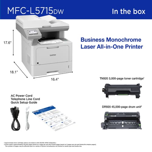 Brother MFC-L5715DW Business Monochrome Laser All-in-One Printer with Wireless Networking and Duplex Print, Scan, and Copy