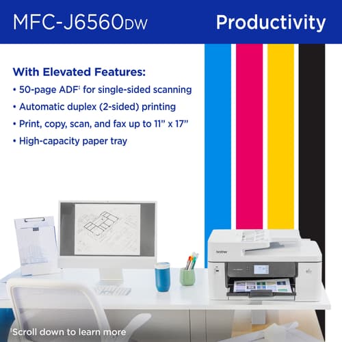 Brother INKvestment MFC-J6560DW Wireless Colour Inkjet All-in-One Printer with 11”x17” capabilities and 2.7” Colour Touchscreen