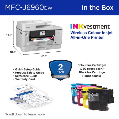 Brother INKvestment MFC-J6960DW Wireless Colour Inkjet All-in-One Printer with 11”x17” capabilities and 3.5” Colour Touchscreen