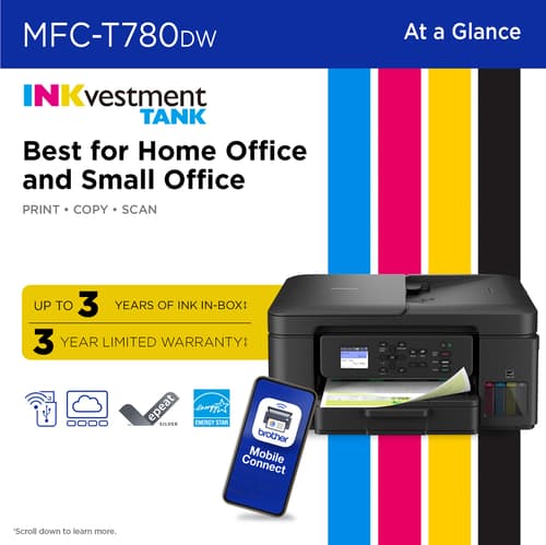 Brother INKvestment Tank MFC-T780DW Wireless Colour Inkjet All-in-One with Duplex Printing and Up to 3 Years of In-Box Ink