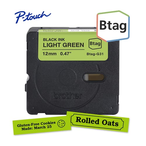 Brother Genuine BTAGG31 Non-Laminated Tape for P-touch Label Makers, Black on Light Green – 12 mm wide x 4 m long