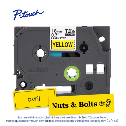 Brother Genuine TZe-641 Black on Yellow Laminated Tape for TZe-compatible P-touch Label Makers, 18 mm wide x 8 m long