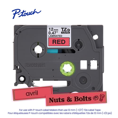 Brother Genuine TZe-431 Black on Red Laminated Tape for TZe-compatible P-touch Label Makers, 12 mm wide x 8 m long
