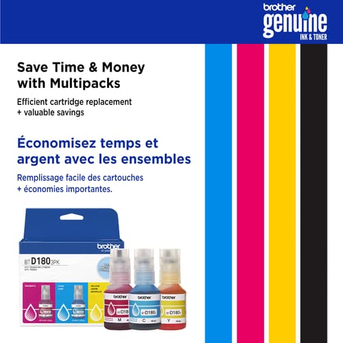 Brother Genuine BTD1803PKS High Yield Cyan, Magenta, Yellow Ink Bottles