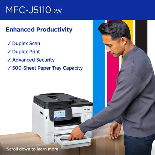 Brother INKvestment MFC-J5110DW Wireless Colour Inkjet All-in-One Printer with 500-sheet paper tray capacity and 4.3” Colour Touchscreen