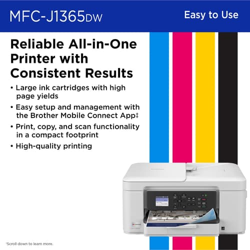Brother INKvestment MFC-J1365DW Wireless Colour Inkjet All-in-One Printer with Auto Duplex Printing and 1.8” Colour Display